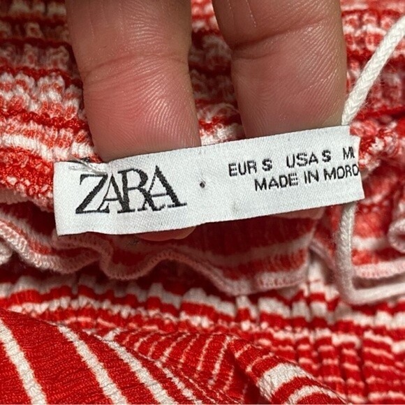 Zara Dress Women’s Size Small Red & White stripped Off the Shoulder MIDI Dress - Picture 7 of 8
